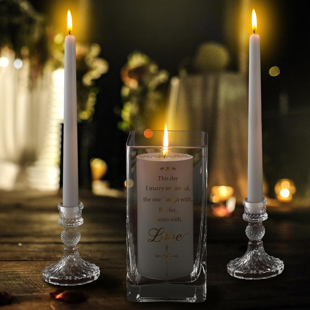FoldTier Unity Candles with Holder for Wedding Ceremony Set 1 6" Pillar 2 9.8'' Taper Candles 3 Candlestick for Religious Formal Events Church(Cross)