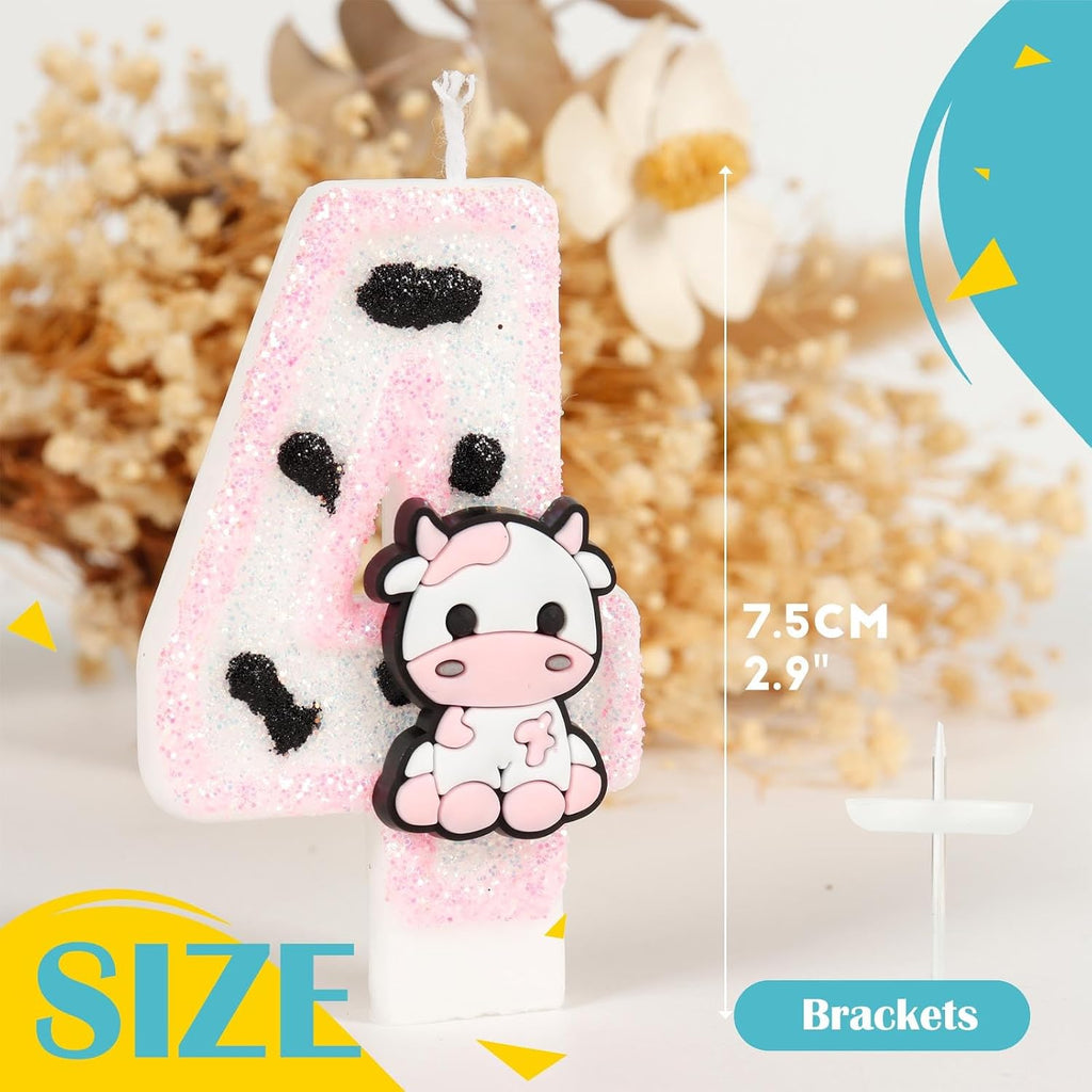 Pink Cow Glitter Birthday Candles Number 2 Birthday Decorations, 2 Year Old Birthday Decorations, Number 2 Candle for Cake, Cowgirl Theme Number Candle for Girls 2nd Birthday Party Décor