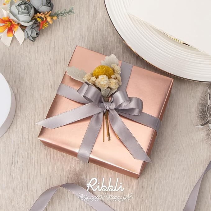 Ribbli Silver Satin Ribbon Double Faced Satin 1/2 Inch x Continuous 100 Yards-Silver Ribbon for Gift Wrapping Crafts Wedding Decoration Bows Bouquet Floral Arrangement