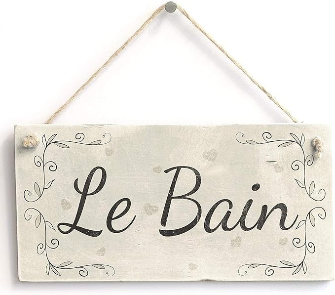 Rustic Wooden Signs Le Bain French Country Wood Bathroom Sign Wall Art Decor Kitchen Cafe Pub Decor Gift 6x12 INCH