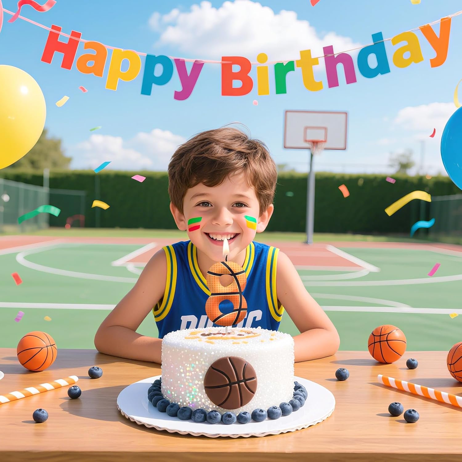 Basketball Number 1 Birthday Candles, Basketball Themed Cake Topper for Boys Girls, Cake Decorations for Birthdays, Sports Theme Party Supplies, Candles for Party Decorations