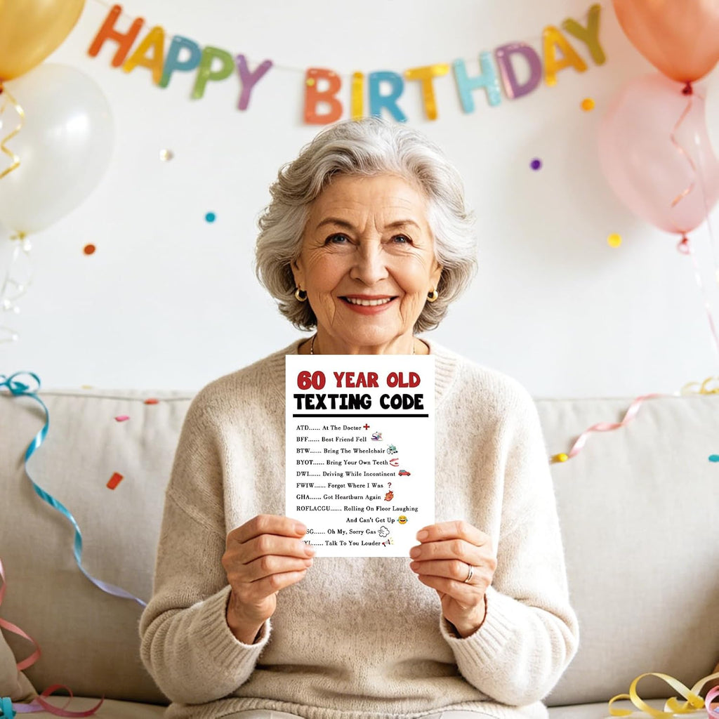 Funny 60th Birthday Card Gift Decorations for Women Men Him Her | Unique 60th Year Old Texting Code Humor Card for Mom Dad Friend Family Birthday Celebration, Gift for Him Her Turning 60