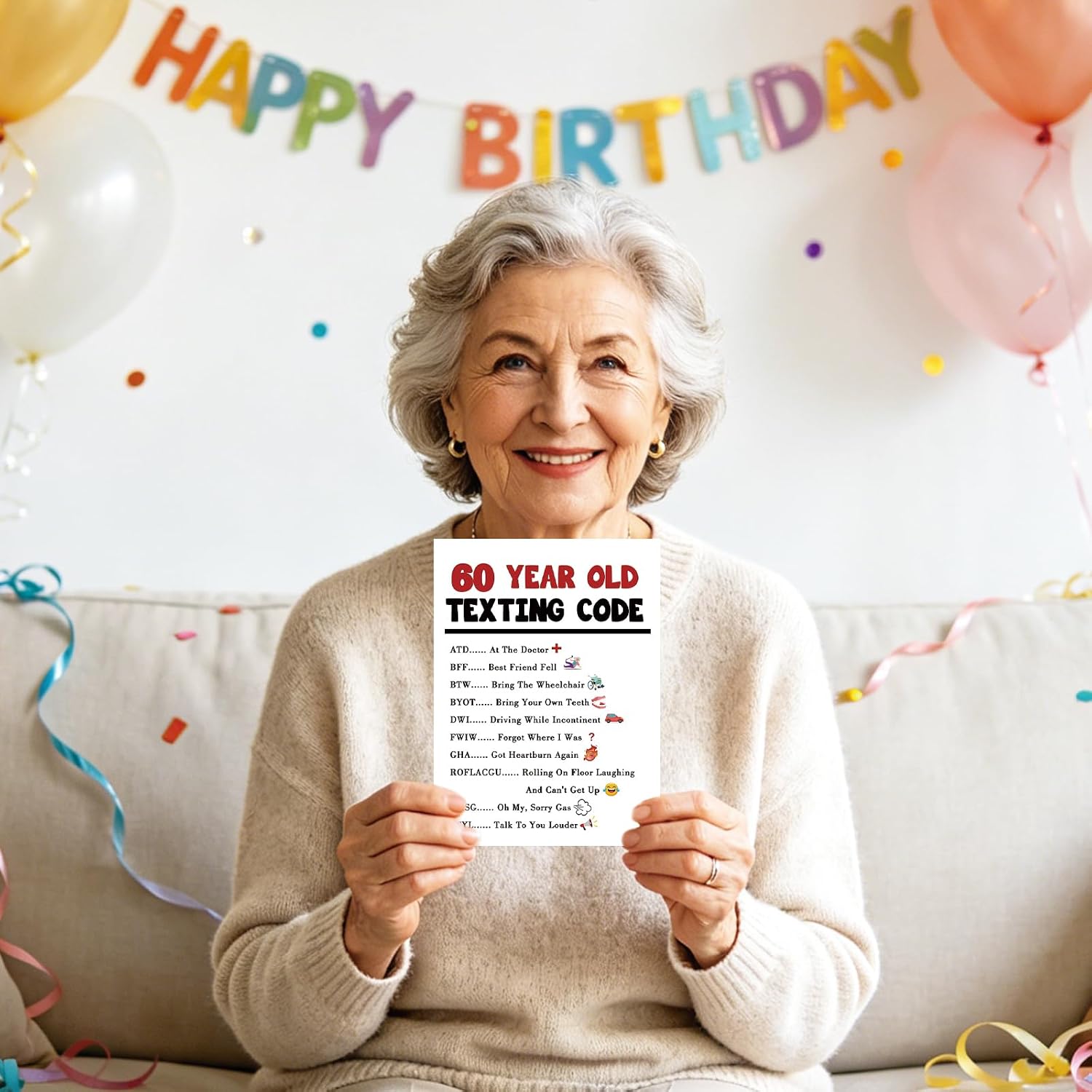 Funny 60th Birthday Card Gift Decorations for Women Men Him Her | Unique 60th Year Old Texting Code Humor Card for Mom Dad Friend Family Birthday Celebration, Gift for Him Her Turning 60
