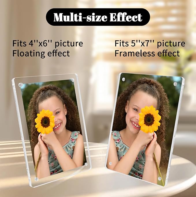 Acrylic Magnetic Picture Frames 4x6 Inch Set of 3, Tabletop and Refrigerator Display Vertical and Horizontal Clear Photo Frames with Detachable Stand for Gift Home Kitchen Decoration