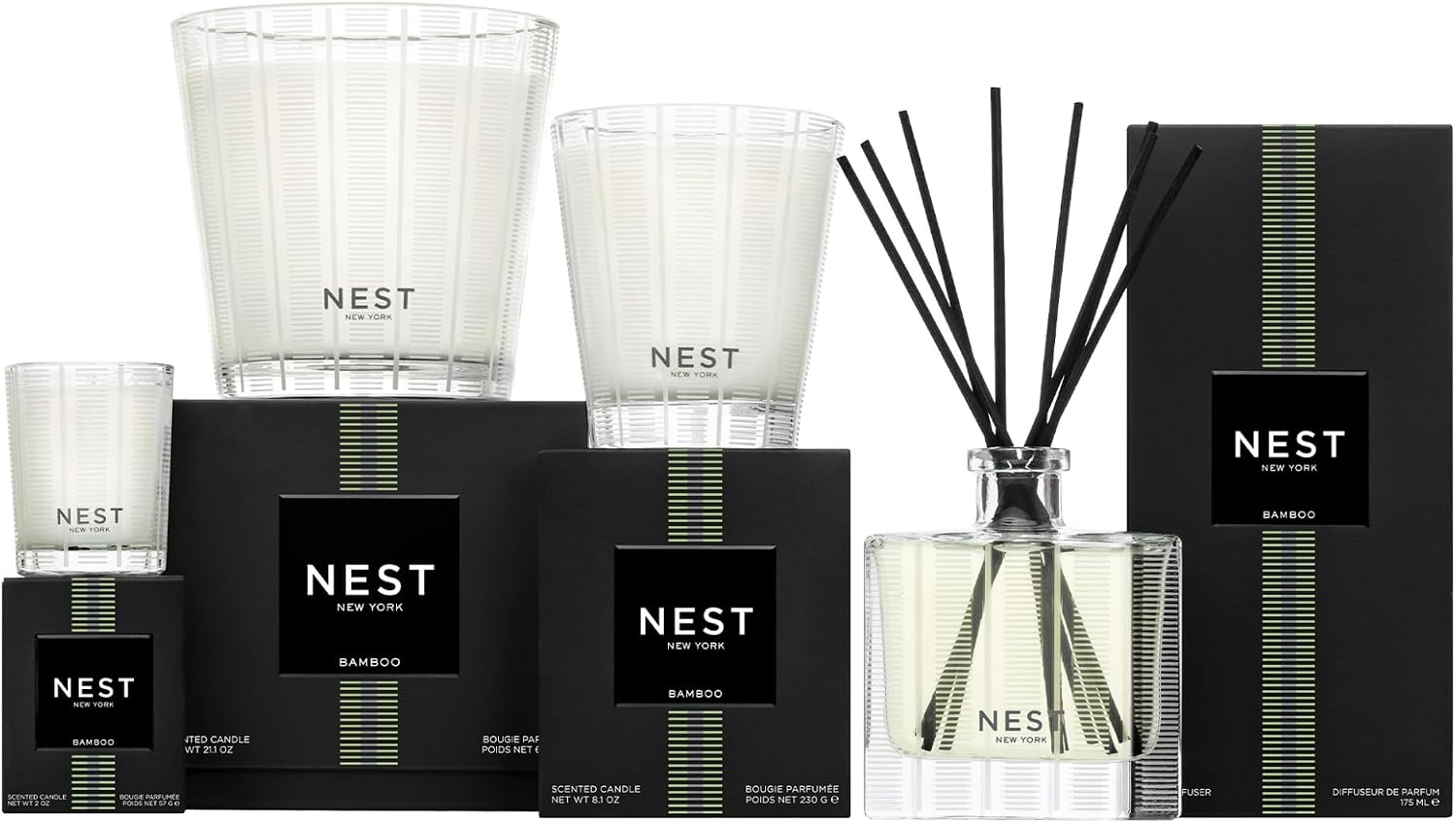 NEST New York Scented Votive Candle, Bamboo - 2 oz - Up to 28-Hour Burn Time - Reusable Glass Vessel