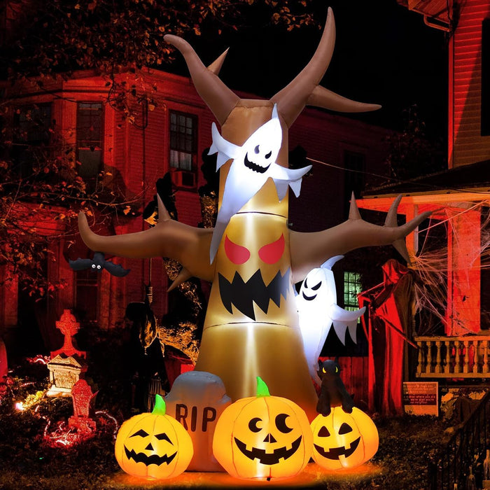 GOOSH 12 FT Halloween Inflatables Tree Outdoor Decorations Blow Up Yard Scary Dead Tree with Pumpkin Ghost Tombstone with Built-in LEDs for Garden Lawn Indoor Party Decor