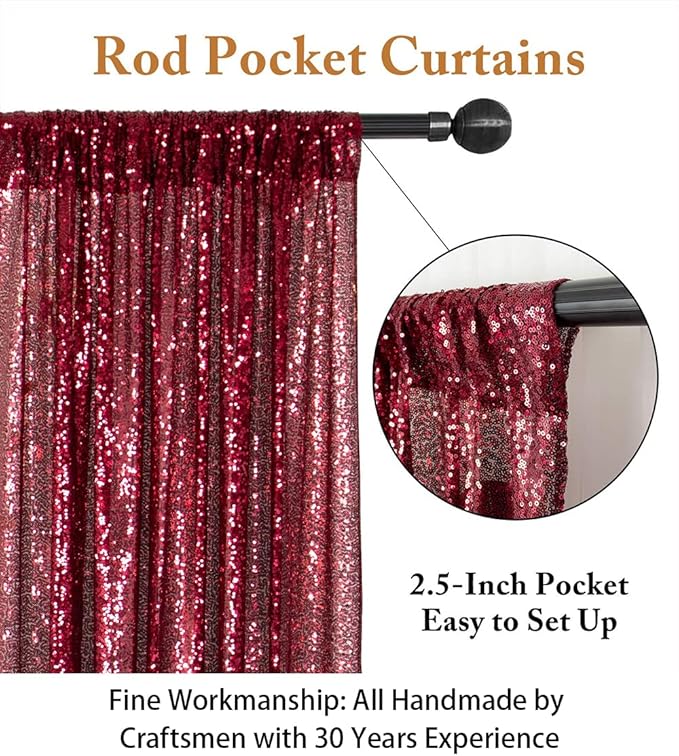 ShinyBeauty Burgundy Sequin Backdrop 10FTx10FT Sequin Fabric Backdrops for Photograph Photo-Backdrop-Drapes 10FT Sparkle Curtains for Wedding Wine Glitter Backgrounds for Shimmer Background
