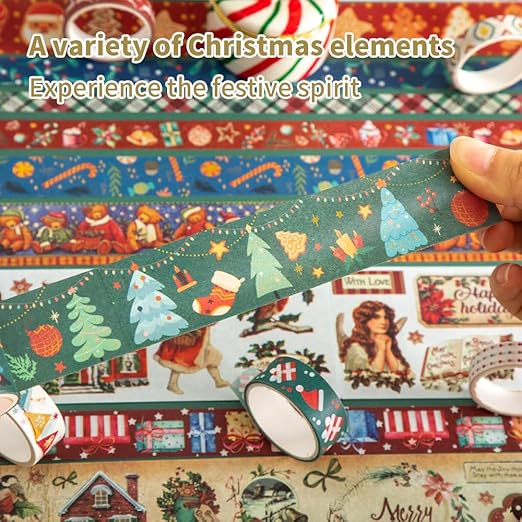 20 Rolls Christmas Theme Washi Tape Set, Writable Decorative Tapes for Scrapbooking, Bible Journaling, Bullet Journaling, 0.6"x79" per Roll