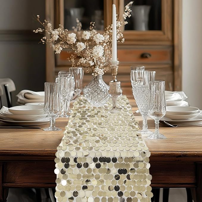 VHH Sequin Table Runner 12 x 108 inches Champagne Table Runner, Glitter Runner for Party Wedding Birthday, Party Spring Easter Rustic, Birthday Supplies Decorations (1 Pack).
