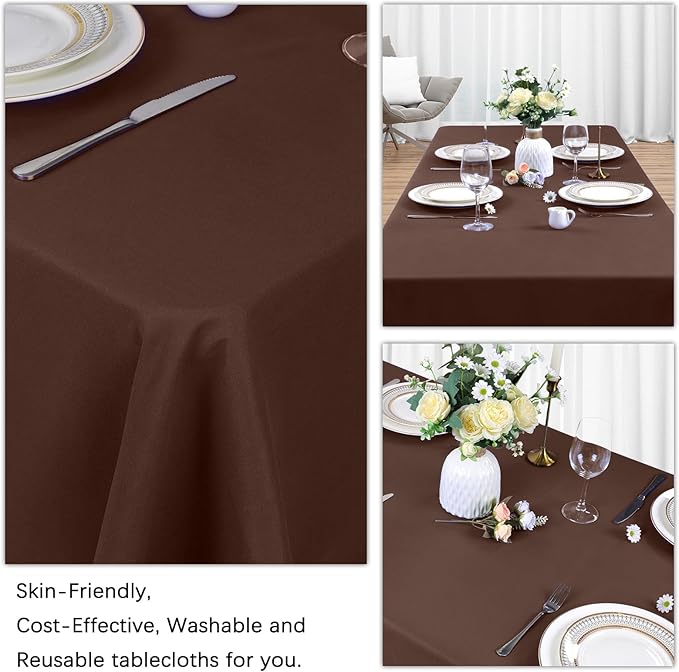 8 Pack Brown Table Cloth 60 x 126 Inch Rectangular Tablecloths for 8 Foot Rectangle Tables, Wrinkle Resistant Brown Tablecloth Washable Polyester Fabric for Buffet Wedding Party Banquet