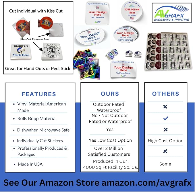 80 Custom Personalized Stickers Labels Vinyl Waterproof, Made USA, Made Any Name,Text, Image, Logo 4" Contour Cut