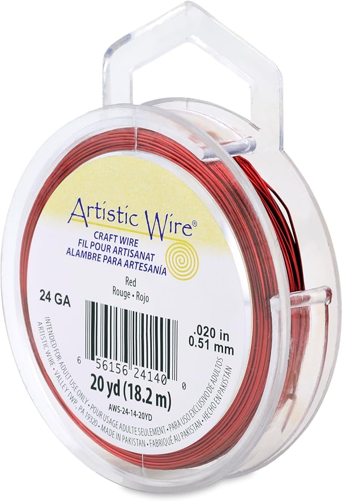 Artistic Wire, 24 Gauge Tarnish Resistant Colored Copper Craft Wire, Red, 20 yd