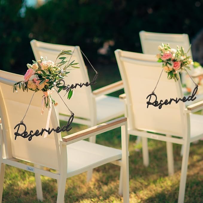 12 Pcs Reserved Seating Signs for Wedding Chairs Hanging Wooden Rustic Reserved Row Signs with Rope Wooden Tag for Wedding Church Pews Restaurant(Black)