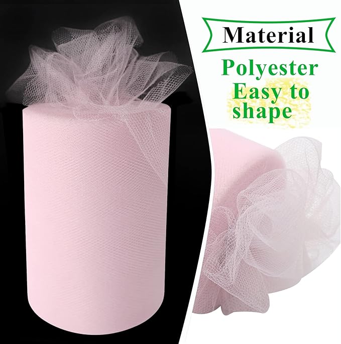 Light Pink Tulle Fabric Rolls 6 Inch by 100 Yards (300 feet) Fabric Spool Tulle Ribbon for DIY Light Pink Tutu Bow Baby Shower Easter Birthday Party Wedding Decorations Christmas Craft Supplies