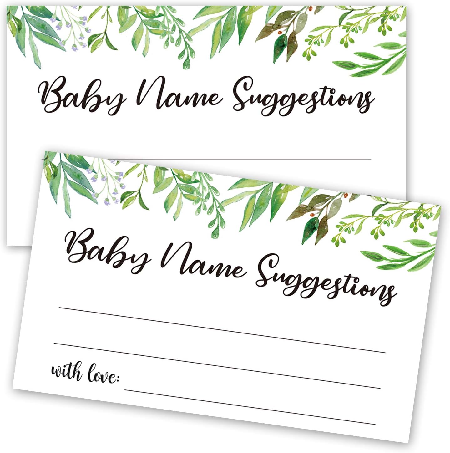 50 Baby Shower Name Suggestion Cards, Greenery Name Suggestion Cards for Baby Shower, Name Suggestion Game, Baby Shower Games, Baby Party Supplies, 3.5 x 2 Inches
