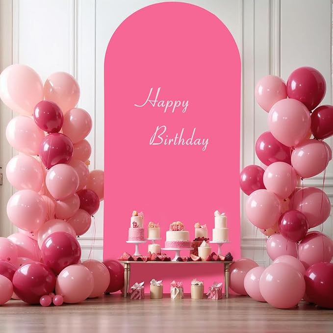 6FT Fuchsia Arch Backdrop Cover - Polyester Fitted Wedding Arch Stand Covers Round Top Chiara Arch Backdrop Cover for Birthday Party Banquet Photo Background Decoration