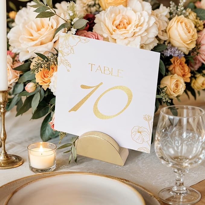 UNIQOOO 10 Set 2" Arch Gold Birch Wood Stand with Cards |1.2mm Slot, for Name Cards, Place Card Holder, Photo Display Stand | for Event Decor, Retail Shop, Cafe Restaurant Menu, Business Card, Name Tag