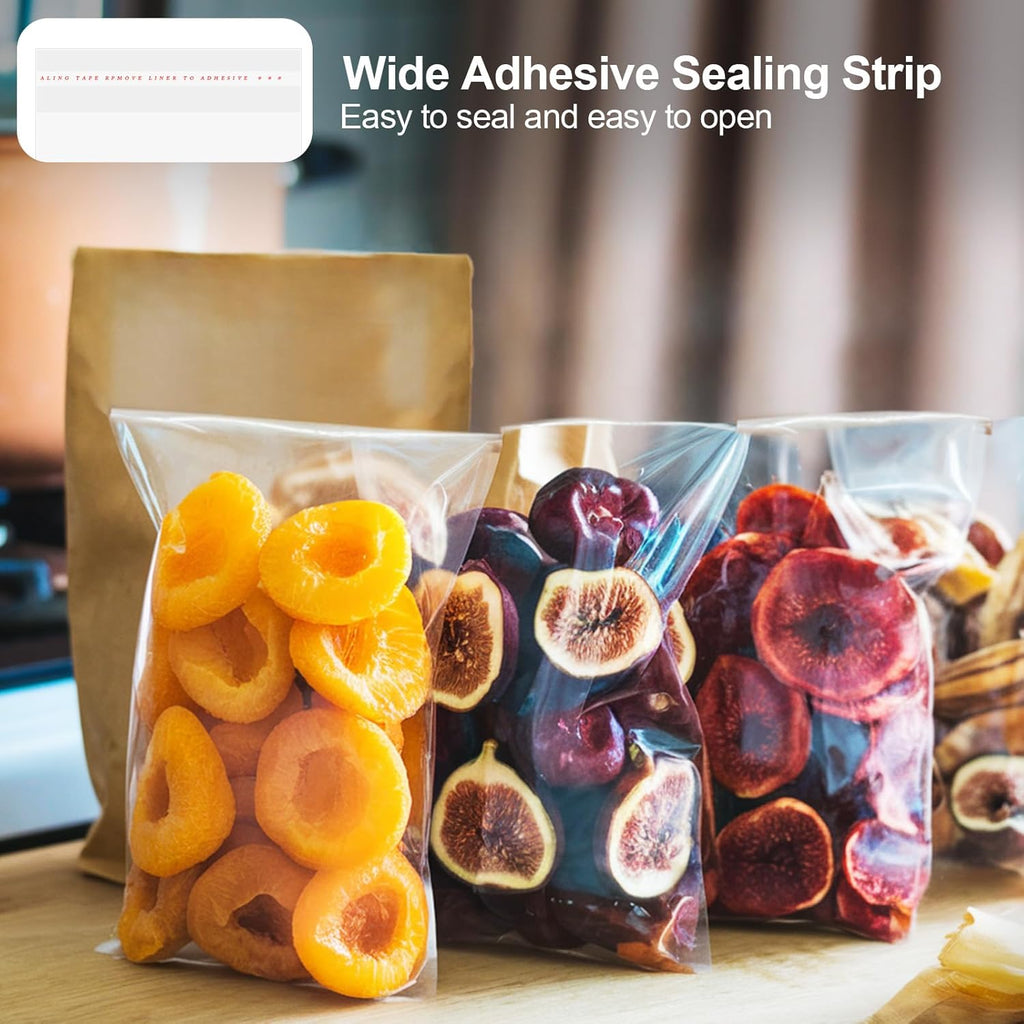 300 Pcs Cookie Bags with Seal, 5"x7" Clear Cellophane Bags | Resealable Closure, Food-Safe Material, Moisture Resistant, Party Favors, Bakery Display
