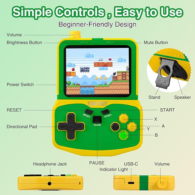 Kids Handheld Video Game Player, 220 Preloaded Classic Games, Portable Plug & Play Retro Game Console with 3.5'' Screen & Rechargeable Battery, No Ads, Mute Function for Travel-Green