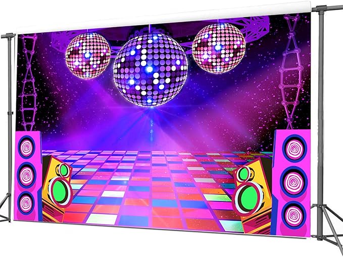 Dance Party Backdrop Retro 80s 90s Theme Stage Dance Ball Music Birthday Party Decoration DJ Photography Background 15 x 10 ft for Baby Shower Picture Photo Shoot Polyester Fabric, Green