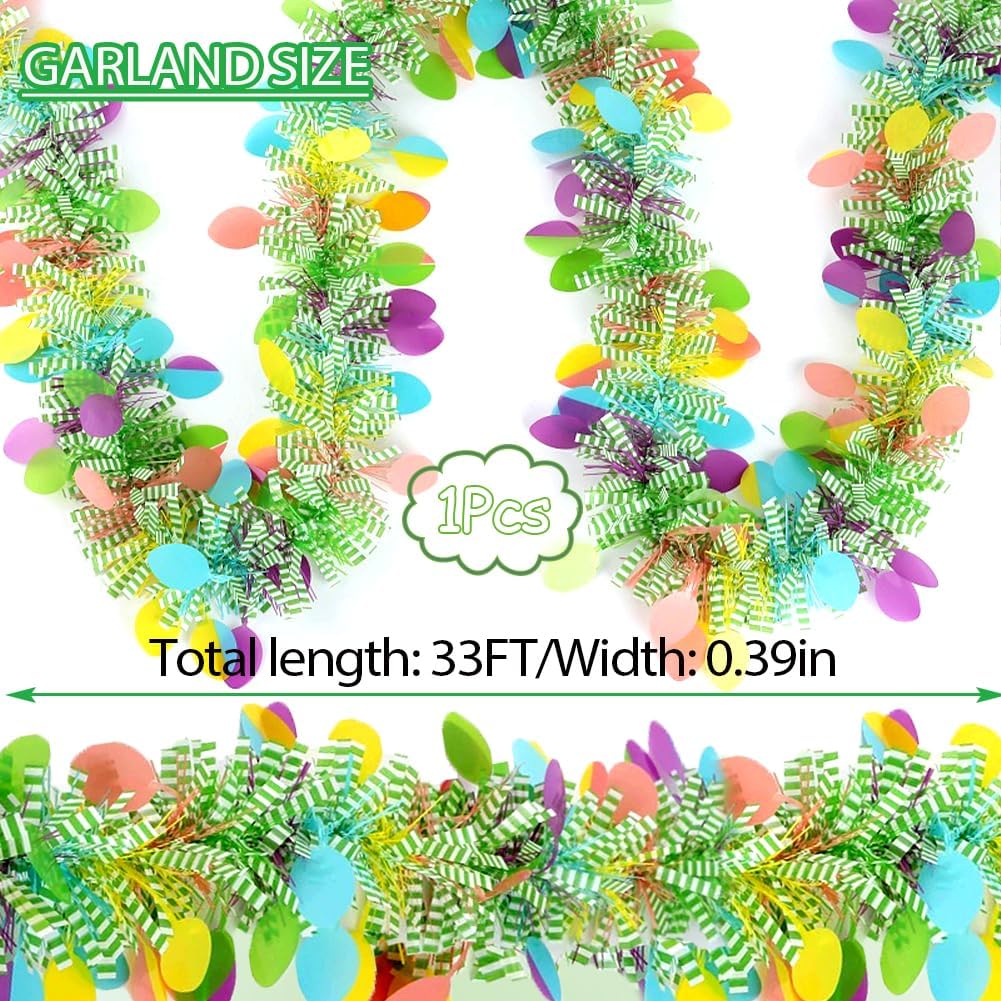 33 Feet Easter Tinsel Garland, Colorful Egg Tinsel Garland Shiny Hanging Metallic Glitter Spring Garland for Easter Party Door Tree Garlands Decorations(1Pcs)