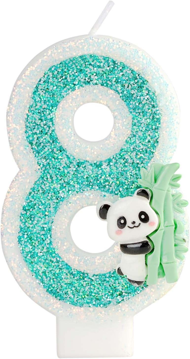 Panda Birthday Candle Number 8, Mini Panda 8 Candles Bamboo Panda Cake Topper, Jungle Animals Panda Theme Party Birthday Anniversary Party Decorations Supplies(8, Green)
