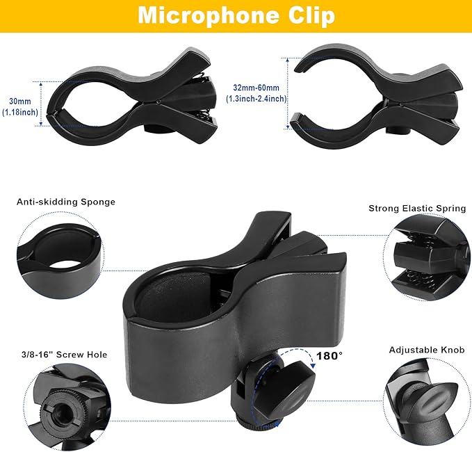Microphone Stand Holder,21.5" Long Flexible Adjustable Magic Arm Super Crab Clamp Mic Clip 3/8"-16 to 5/8"-27 Adapter Mount,Compatible with Shure/Fifine /AT2020 /Pyle/Blue Snowball/Razer