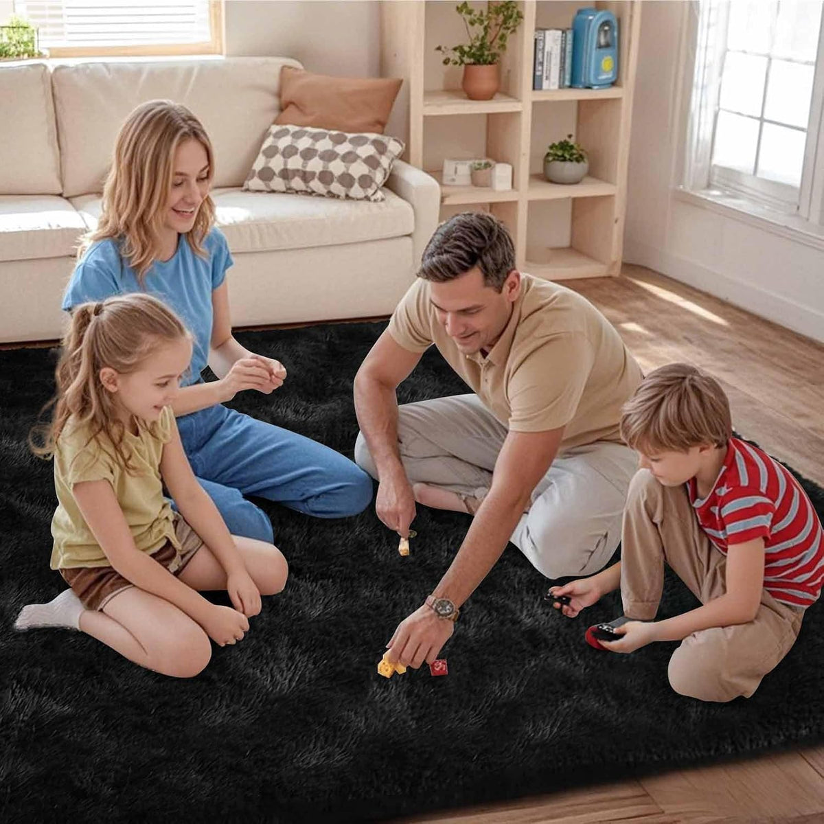 FinRèc Home 8x10 Non-Slip Fluffy Area Rugs for Living Room (Black)