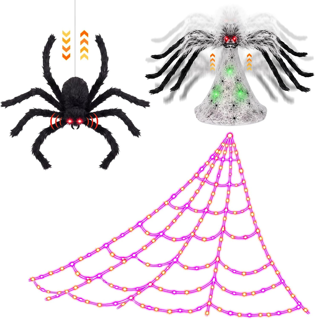 halloween spider web lights decor+2 animatronic 34'' jumping, main product view