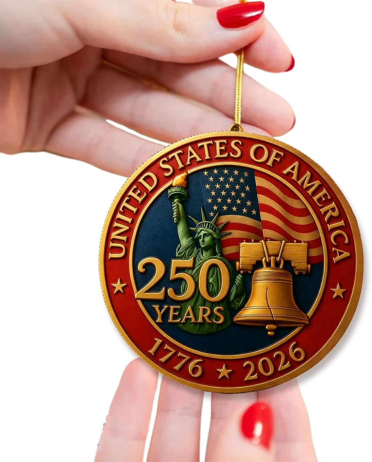 United States 250th Anniversary Ornament 1776 2026 Patriotic Liberty Bell Decoration America 250 Commemorative Ornament Vintage USA 250th Celebration Christmas Ornament