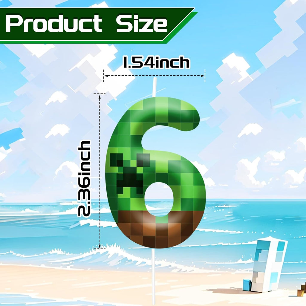 Pixel Birthday Candle Number 6, Themed Cake Party Decor | 2.36 Inch Game Pixel Number 6 Cake Candle Topper, Decor for Birthday Celebrations, Party Favors and Themed Gathering Supplies