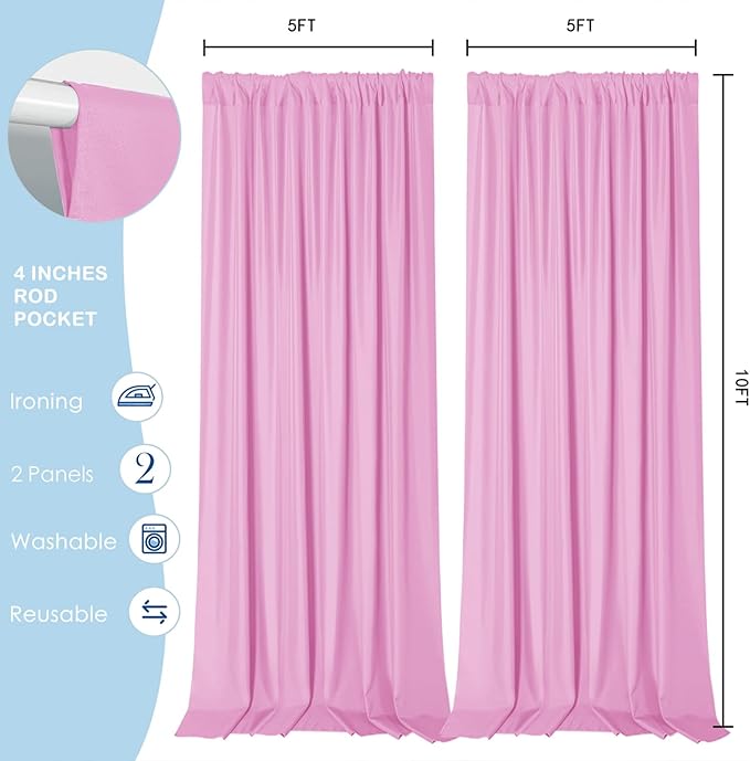 Sugargirl 10x10FT Pink Backdrop Curtains Polyester Photo Backdrop Drapes Curtains 2 Panels with Rod Pockets for Party Birthday Wedding Photography Home Decoration