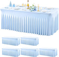Wish Care 6 Pack Baby Blue Spandex Table Clothes for 8 Foot Rectangle Tables, 8FT Wrinkle Free Fitted Tablecloths Ruffles Design Table Cover for Party, Banquet, Wedding and Events