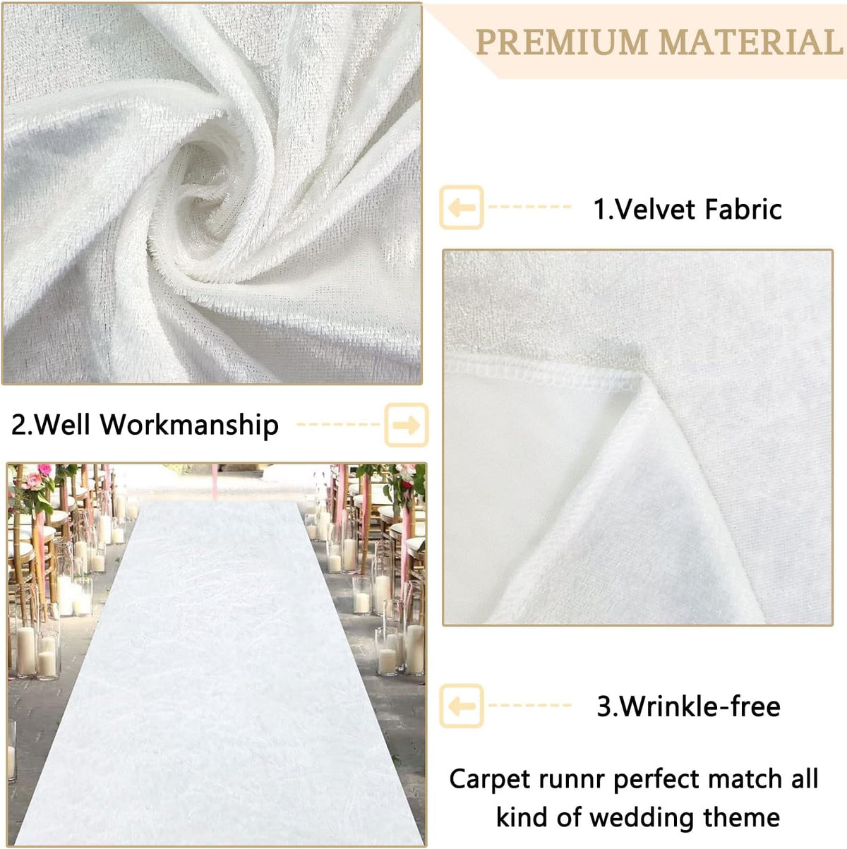 MODFUNS White Aisle Runner for Wedding Ceremony 4FTx25FT Velvet Fabric Runway...