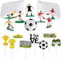 Pistha 18 Pieces Soccer Cake Topper Decorations Soccer Ball Cupcake Topper Soccer Player figure for Soccer Birthday Party Sport Party Football Theme Party Supplies for Men Boy