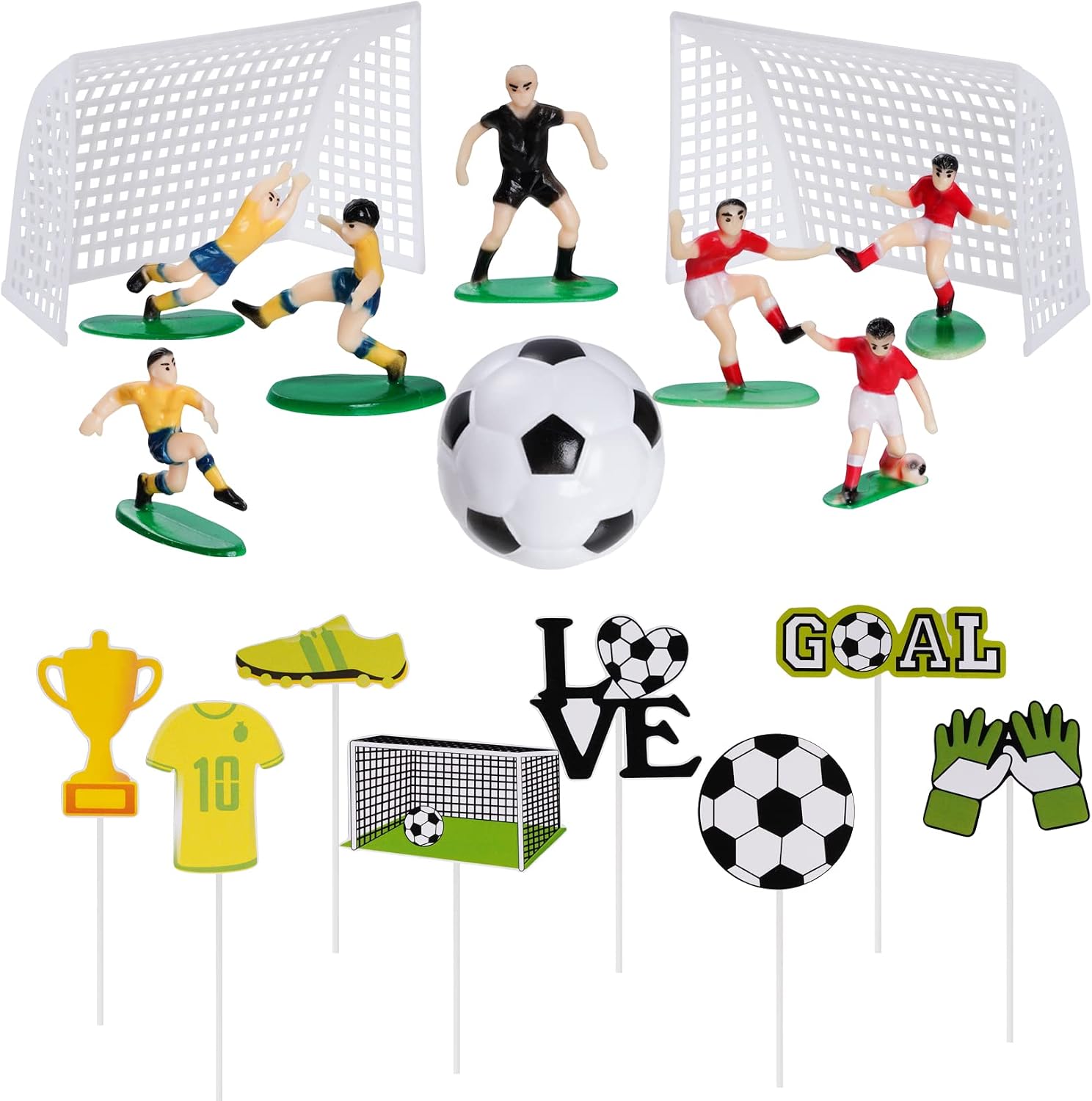 Pistha 18 Pieces Soccer Cake Topper Decorations Soccer Ball Cupcake Topper Soccer Player figure for Soccer Birthday Party Sport Party Football Theme Party Supplies for Men Boy