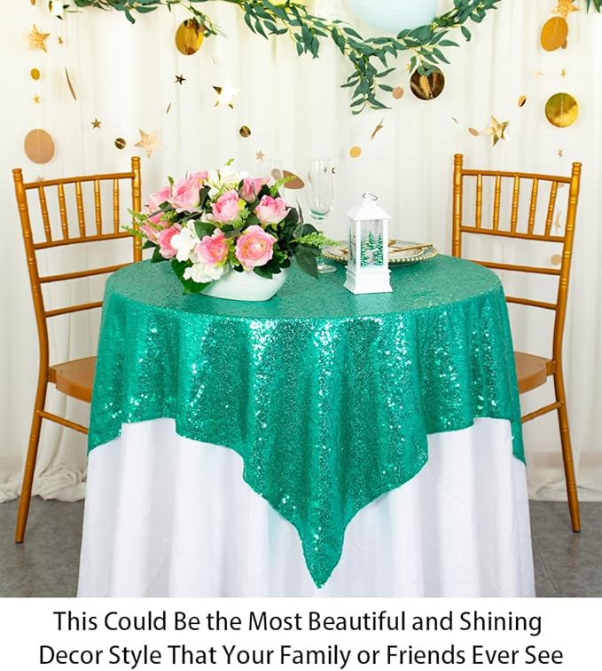 ShinyBeauty Small Tablecloth Square 36x36-Inch Green Sequin Tablecloth Glitter Table Cover Overlay Christmas Green Wedding Table Cloths Sequin Fabric Tablecloth for Birthday, Baby Shower