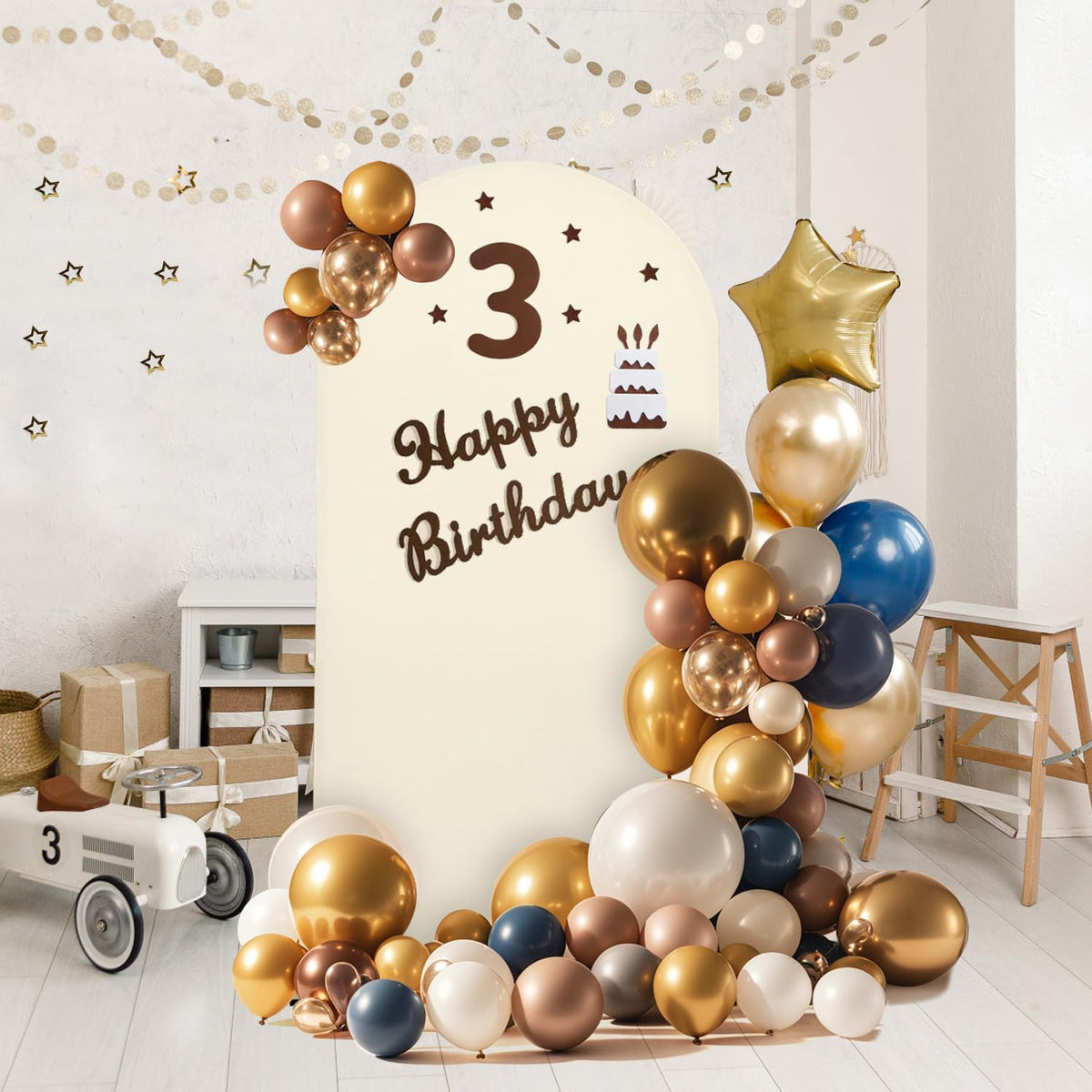 arch backdrop stand and cover set, metal balloon showing dimensions