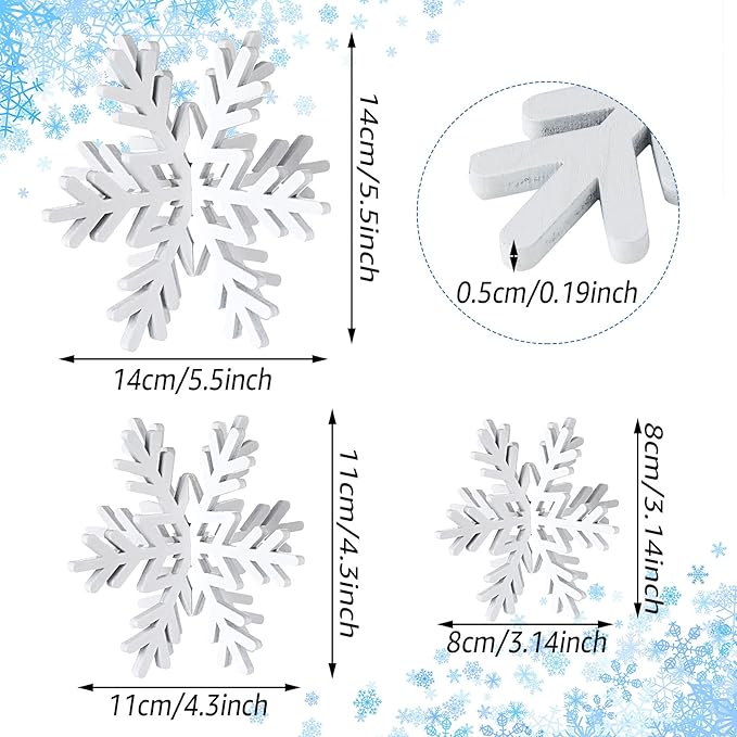 Bucherry 12 Pcs Wooden Snowflake Table Decor 3D Snowflake Tabletop Signs and Centerpiece for Christmas Xmas Winter Wonderland Decorations Home Party(White)