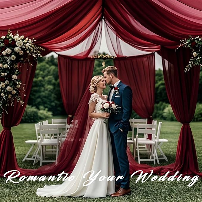 20Ft Length x 28" Width Wedding Arch Draping Fabric 2 Panels Burgundy Arch Drapes Chiffon Fabric Sheer Curtains Backdrop for Party Decorations Wedding Ceremony Bridal Ceiling Stage Reception Decor