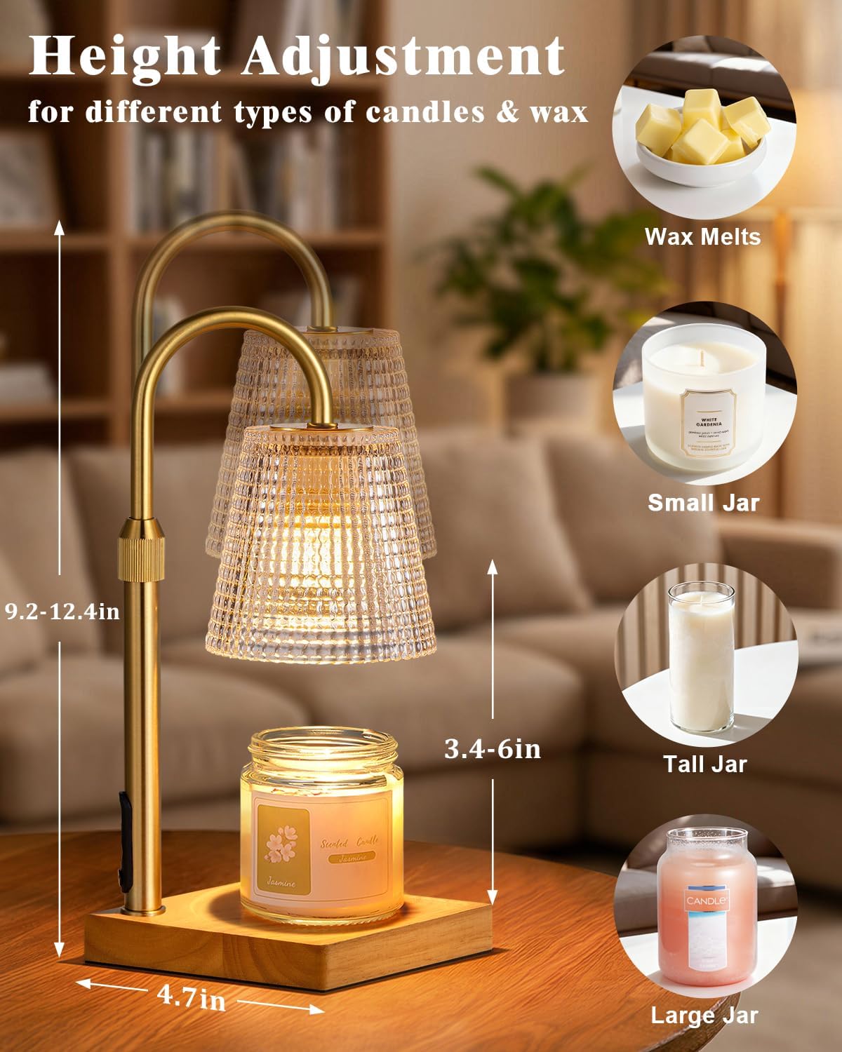 Hong-in Candle Warmer Lamp with Timer-Dimmable Adjustable Height Candle Lamp Warmer, Birthday Gifts for Women Mom Her, Housewarming Office Home Decor,Wax Warmer for Scented Wax Jar Candles