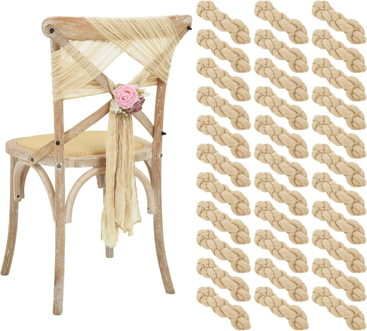 50 PCS Cheesecloth Chair Sashes Bows Wedding Aisle Decorations Chair Ribbon T...