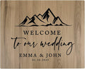 Andaz Press Large Wooden Welcome Sign for Wedding, Rustic Welcome Sign 16" x 20" Custom Names Mountain Woodland Wedding Signage English Oak MDF Wood Finish Wedding Reception Indoor Outdoor Signs