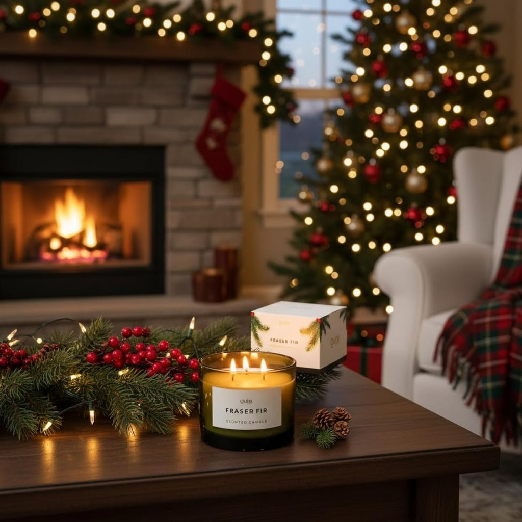 Fraser Fir 3-Wick Festive Winter Scented Soy Candle Reed Diffuser 17oz - Seasonal Home Fragrance, Aromatic Diffuser Set, Non-Toxic Candles, Forest Pine - Inspired by Winter Trees