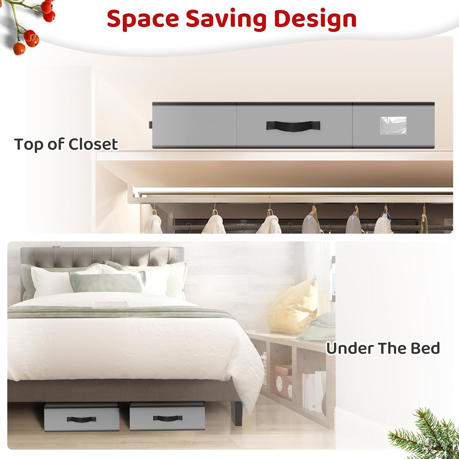 BlessedSeason Wrapping Paper Storage Organizer for 40 Inch Christmas Gifts Wrapping Paper, 2 Visible Supplies Pockets for Holiday Accessories, Christmas Decoration Storage Containers, Grey