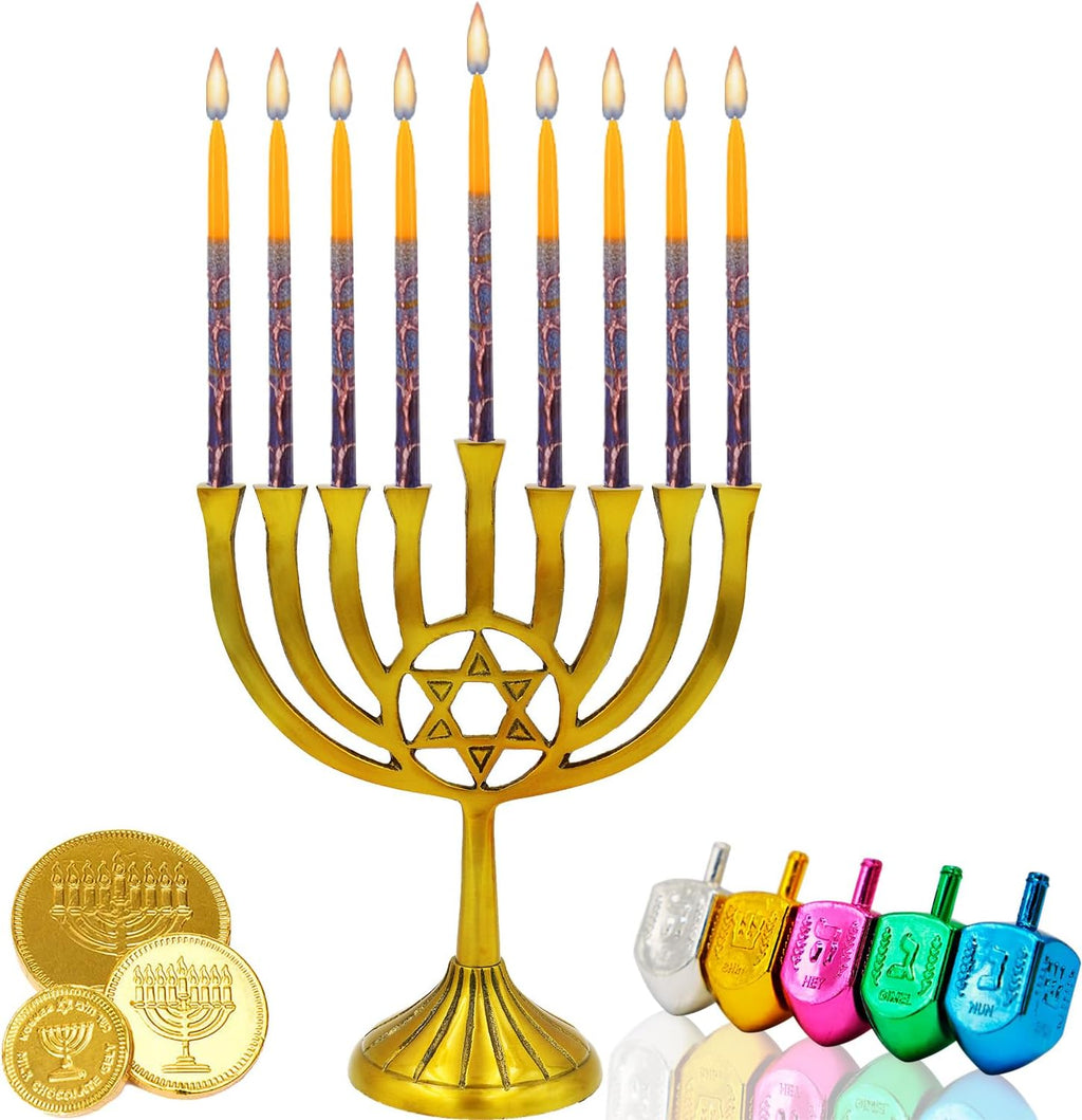 Hanukah Candle Dripless Chanukah Hanukkah Candles Decorative Purple, Blue, Orange Orange Frosted Stripes - 45 Candles 1-Hour Burn Time