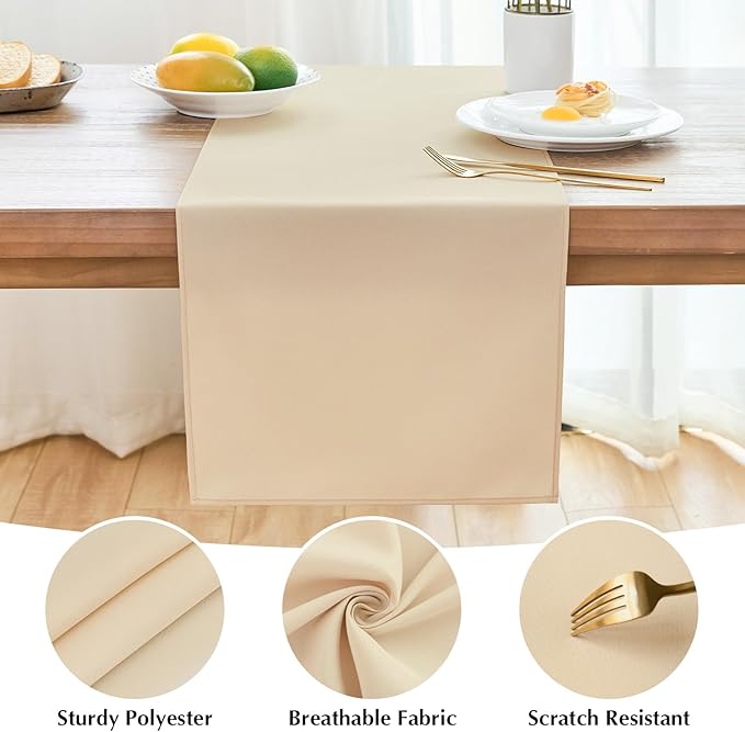 2 Pack Beige Long Table Runner 12 x 108 Inch Solid Color Farmhouse Runners Coffee Table Dresser for Daily Party Home Decoration