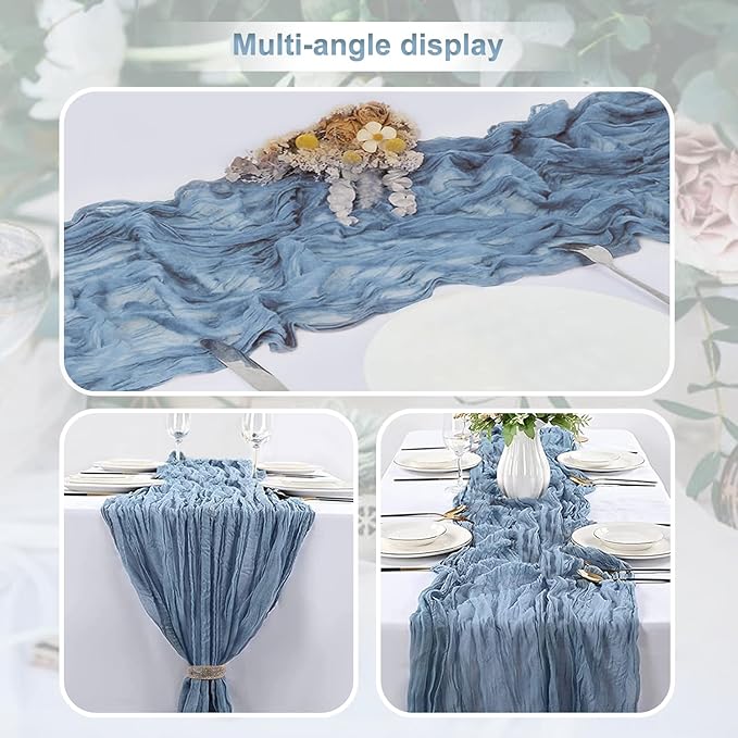 10 Pack Dusty Blue Cheesecloth Table Runner 35x120 Inch 10Ft Rustic Gauze Cheese Cloth Table Runner Sheer Cheesecloth Table Runners for Wedding Party Bridal Shower Decoration