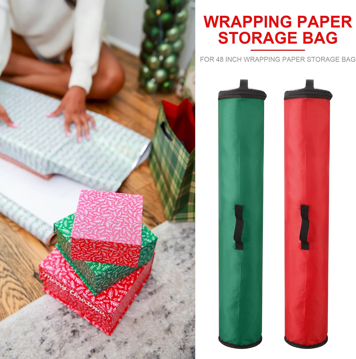Gift Wrapping Storage - Wrapping Paper Organizer Storage, Cylindrical Gift Wrap Rolls, Organize with Clear Window | Craft Organizer for 48 Inch Standard Rolls Paper, Bows, and Ribbons