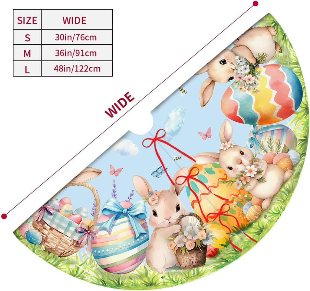 Easter Bunny Eggs Tree Skirt 36 Inch Rabbit Christmas Tree Skirt Xmas Ornaments for Holiday Party Decorations Indoor Outdoor